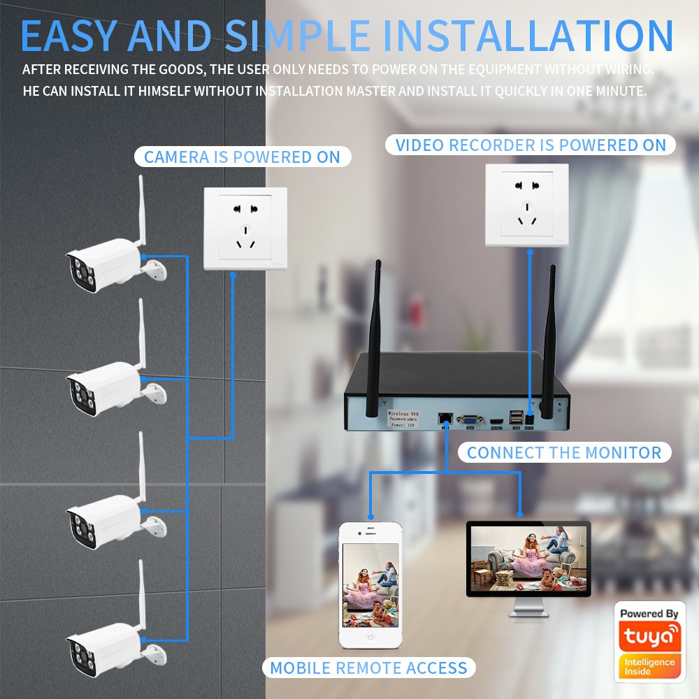CCTV Camera WIFI Security Surveillance Camera System 5MP 4 Channels Wireless NVR Kit WIFI IP Camera System Surveillance Kit 4CH