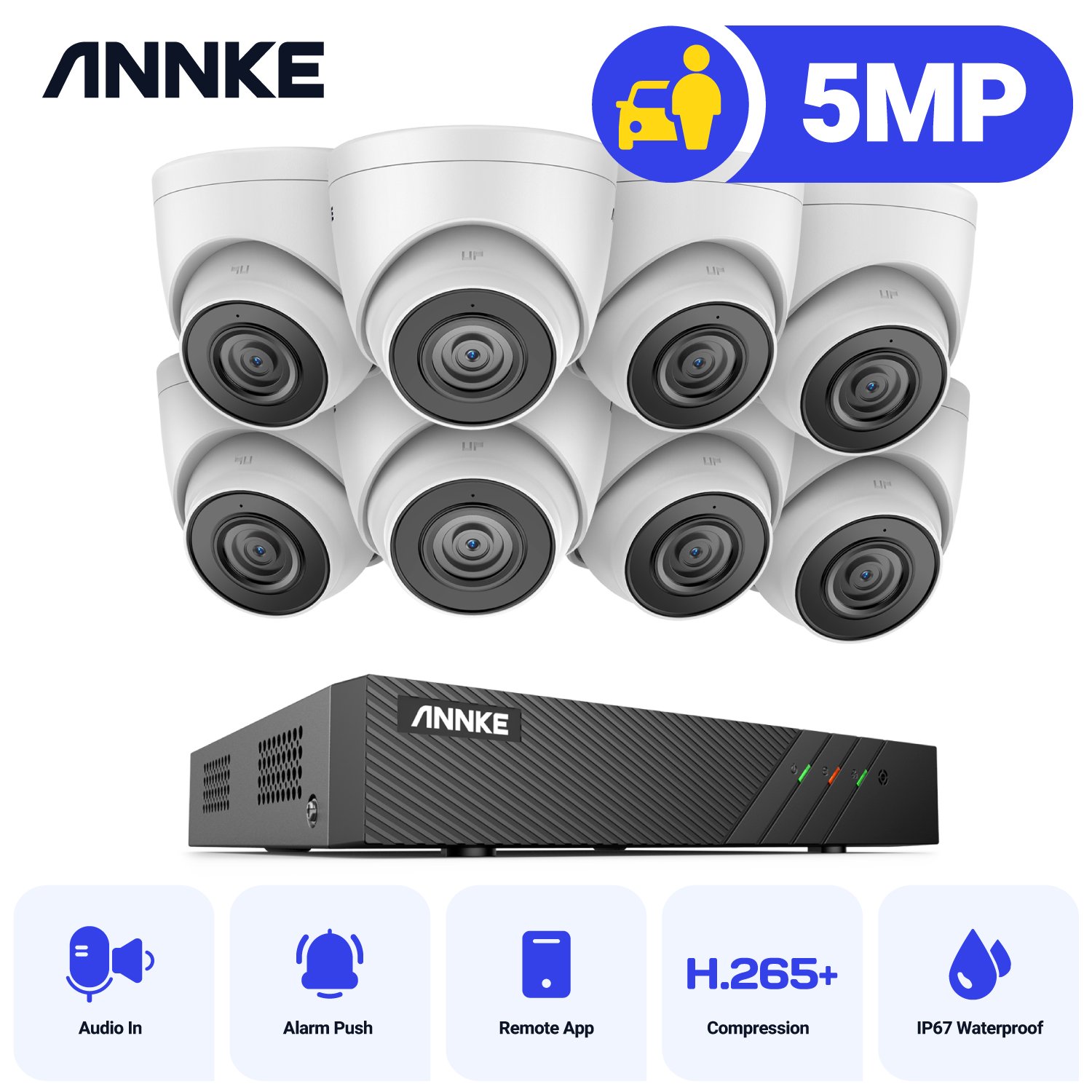 ANNKE 6MP 8CH POE NVR Security System with 8pcs Turret Surveillance CCTV Cameras, Audio, Motion Detection CCTV Outdoor Camera