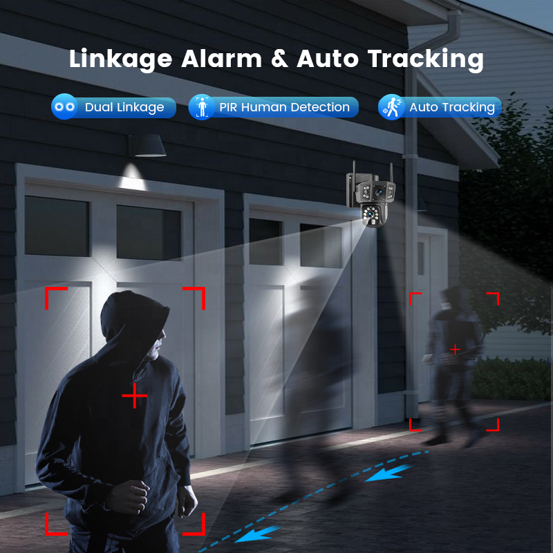 Waterproof V380 PIR Motion Detection 4G Multiple Lens Surveillance Camera Intelligent Solar Energy Alert PTZ Camera
