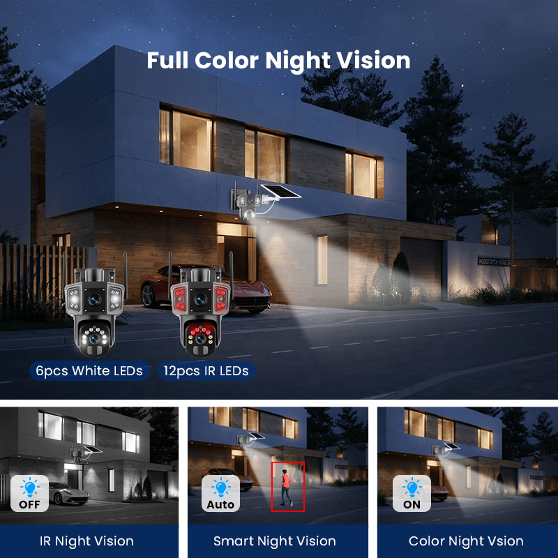 Waterproof V380 PIR Motion Detection 4G Multiple Lens Surveillance Camera Intelligent Solar Energy Alert PTZ Camera