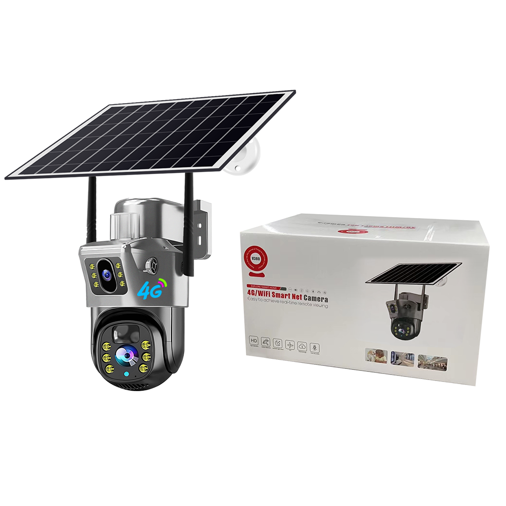 V380Pro Solar Powered Wireless 4G Dual Lens Security System with Ptz Motion Detection CCTV Surveillance Outdoor Solar Camera