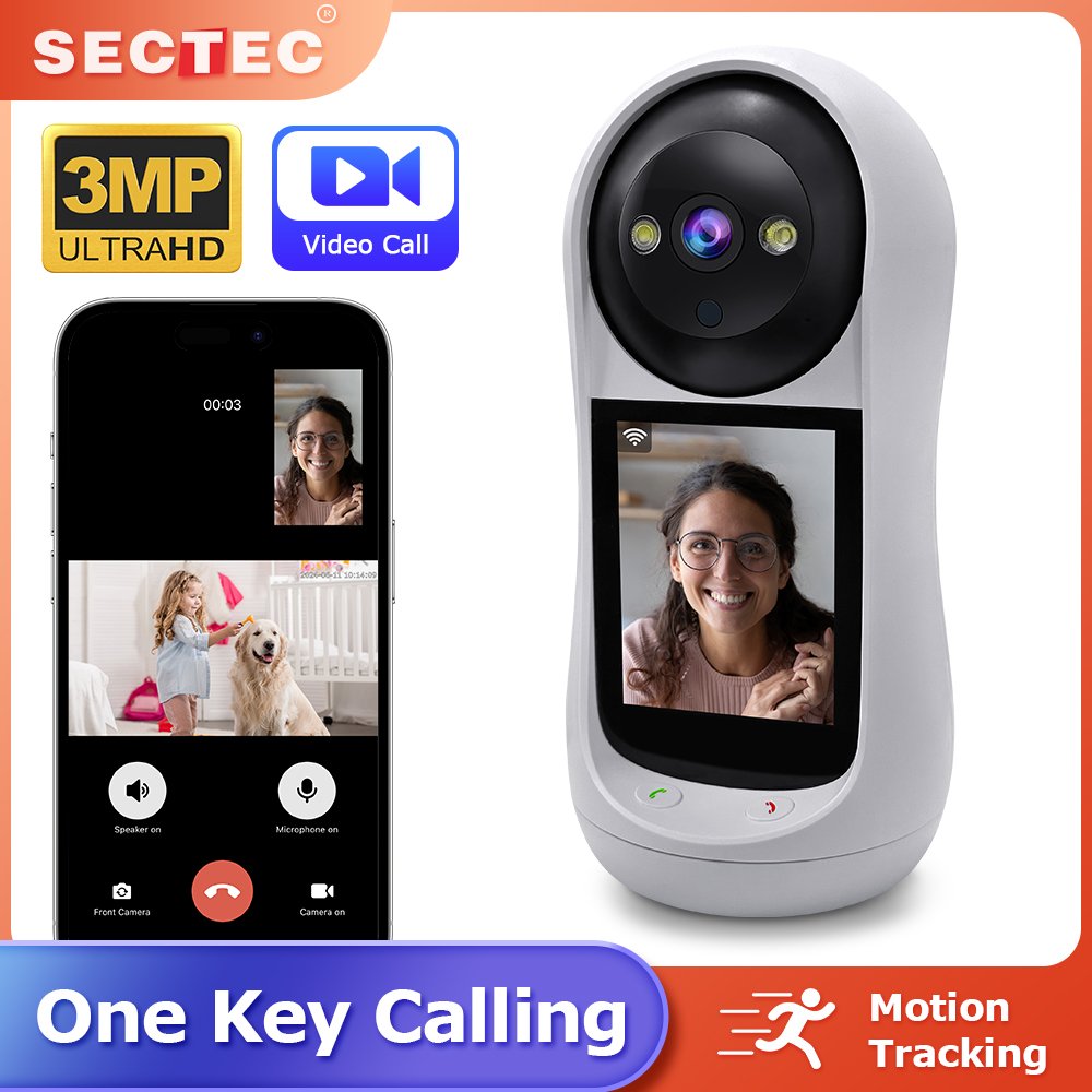 Sectec Mini HD 3MP Baby Monitor Built in Screen PTZ Camera 2K With Night Vision Security System Surveillance Network Camera