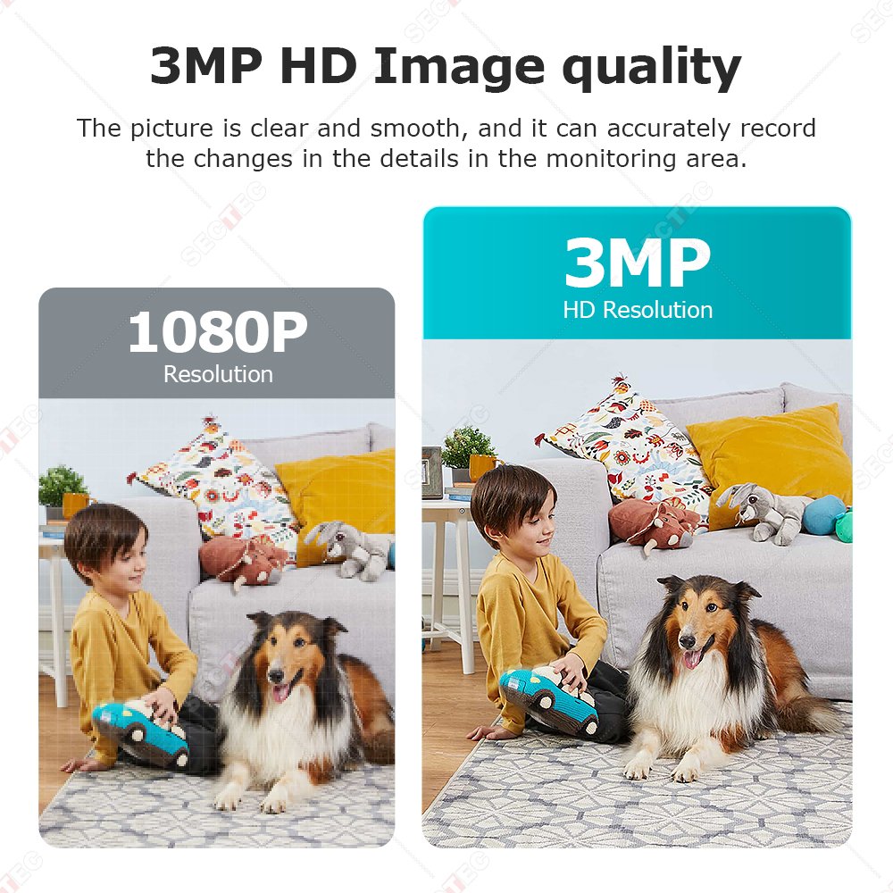 Sectec Mini HD 3MP Baby Monitor Built in Screen PTZ Camera 2K With Night Vision Security System Surveillance Network Camera