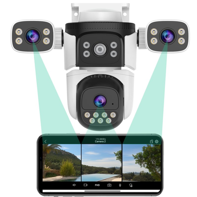 3K 6MP 360 Degree Panoramic Waterproof Outdoor Video Ptz Wireless Surveillance IP Security CCTV Outside Night Vision Wifi Camera
