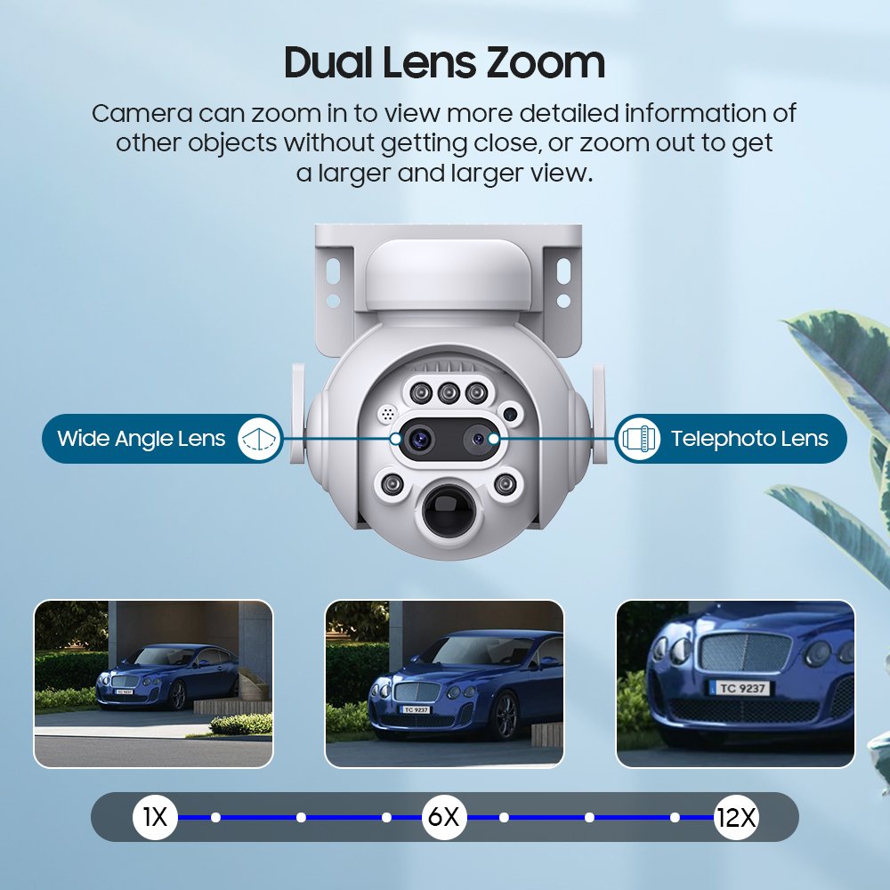 Ubox 12x Zoom 4G Solar PTZ Camera With Color night vision 6MP Dual Lens PIR Moton Alarm Recording Security Camera