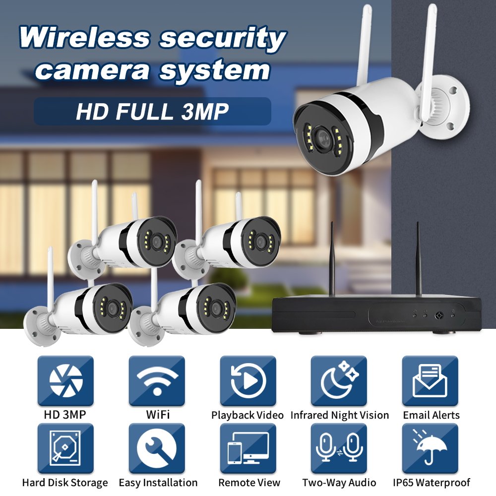 3MP 1296P 4CH Nvr Kit Wifi Cctv Camera Set System Wireless Home Security Camera Surveillance System