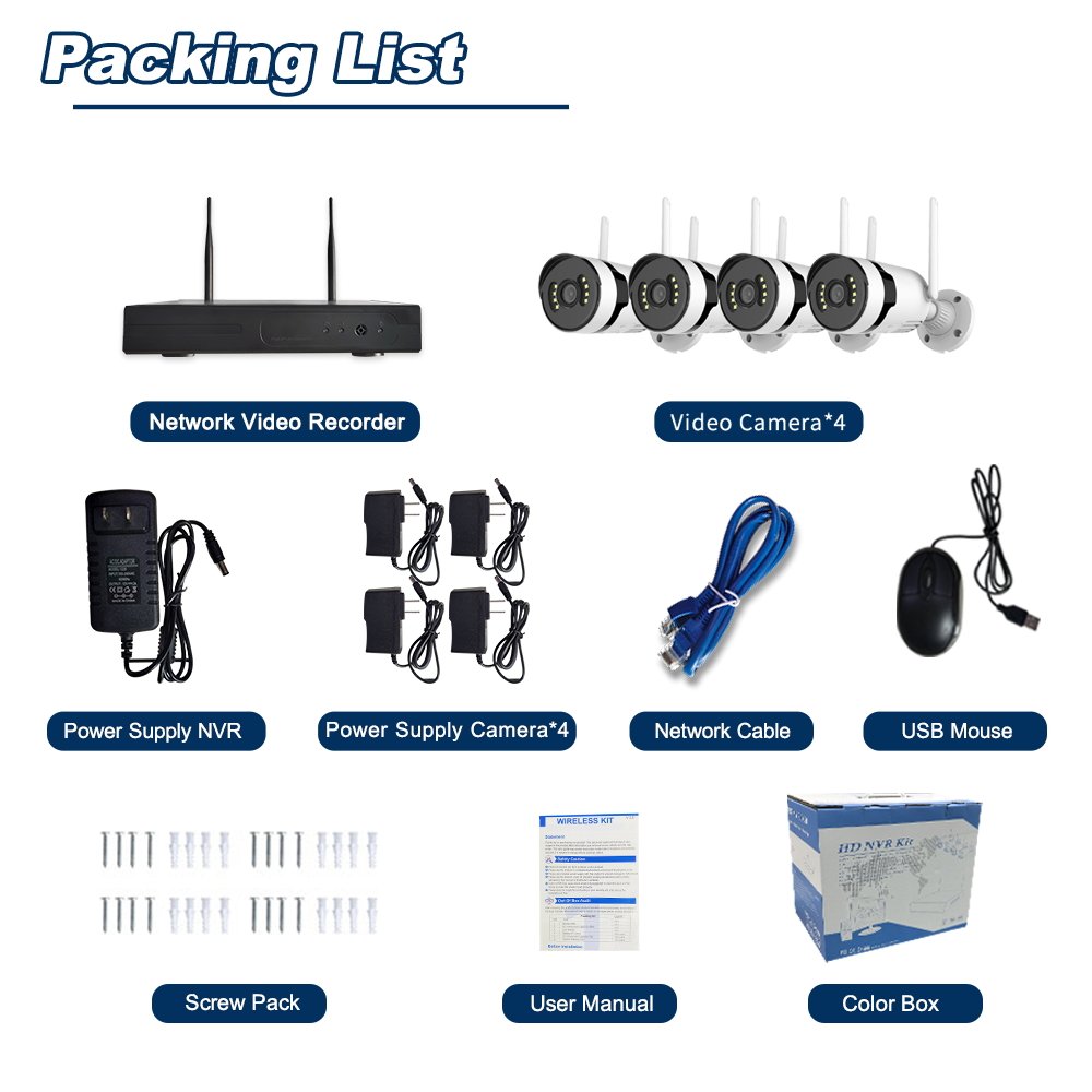 3MP 1296P 4CH Nvr Kit Wifi Cctv Camera Set System Wireless Home Security Camera Surveillance System