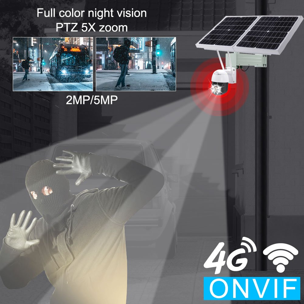 TecDeft Alarm system 5MP Solar 4G Camera 5X Optical Zoom Wifi Outdoor CCTV Network Solar Ptz Camera For Industrial Grade Farm
