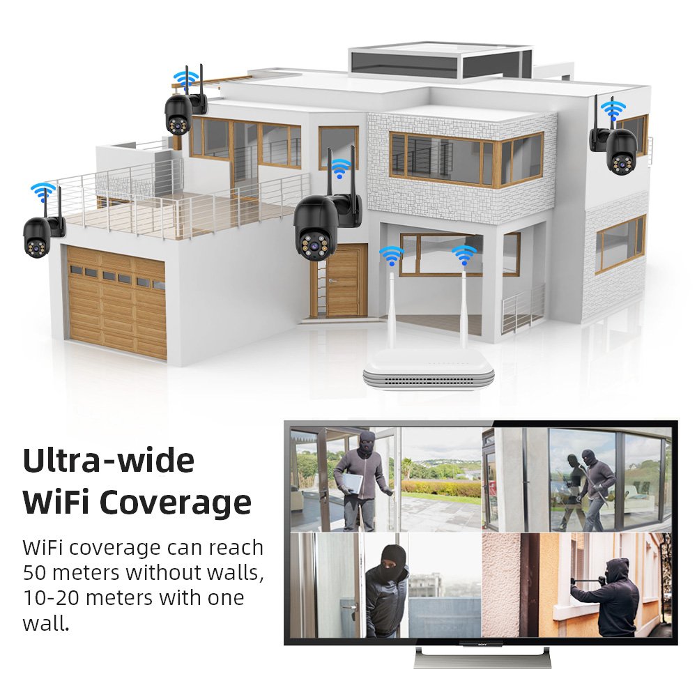 4CH 8CH Wi-Fi Security Camera System NVR Kit Night Vision 3MP 4MP Wireless PTZ Two-Way Audio Outdoor Surveillance CCTV Camera