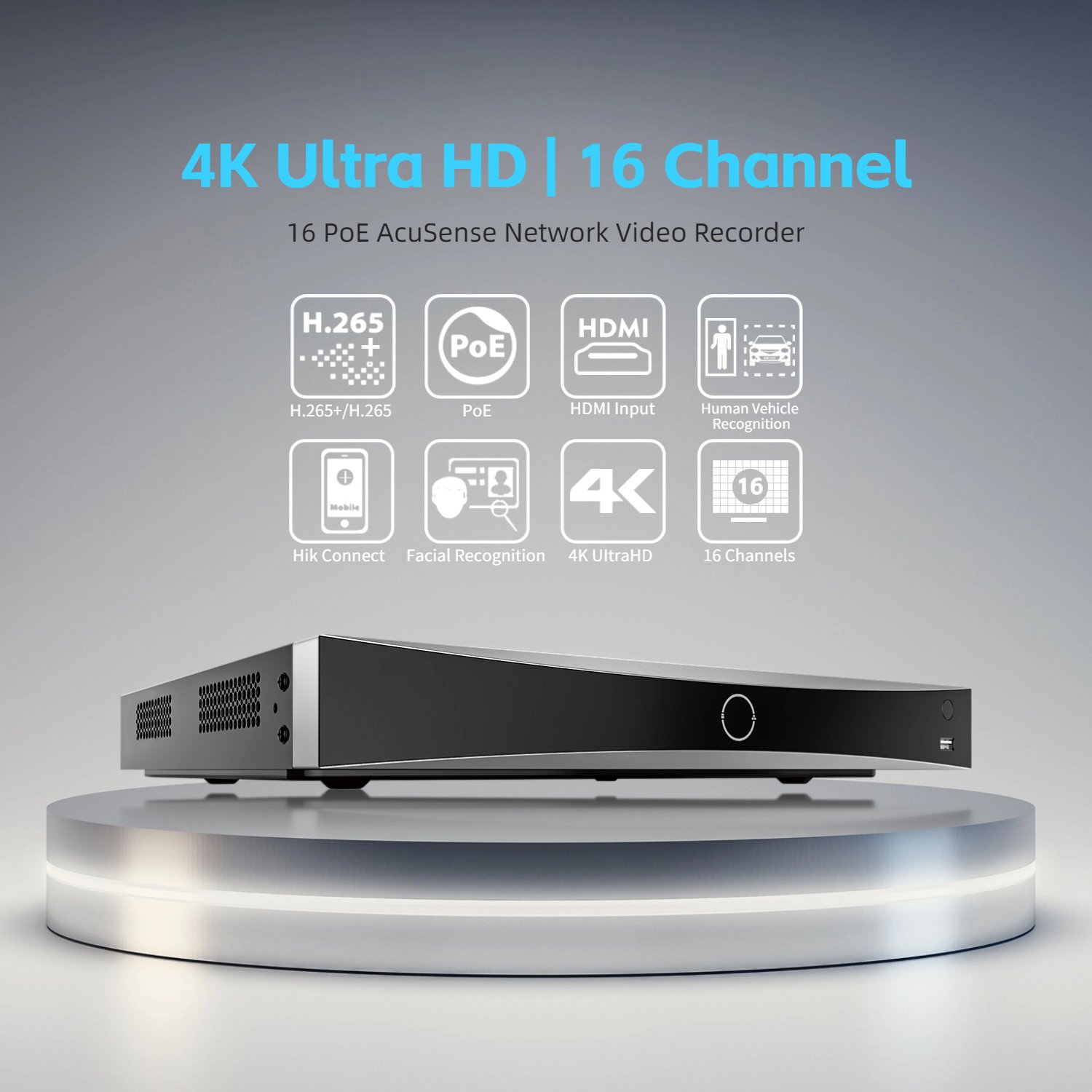 Original HIK 8MP 16-Channel 4K AcuSense NVR DS-7616NXI-K2/16P CCTV IP Security Surveillance Network Video Recorder with 16 PoE
