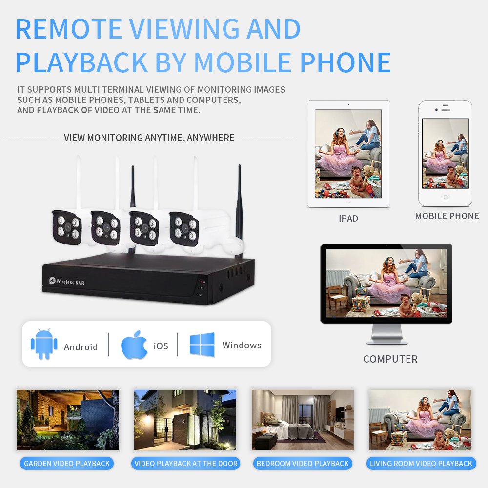 4-8CH Wireless CCTV System 1080P NVR Wifi Outdoor AI Humanoid IP Camera Security Video Surveillance System LCD Monitor Kit