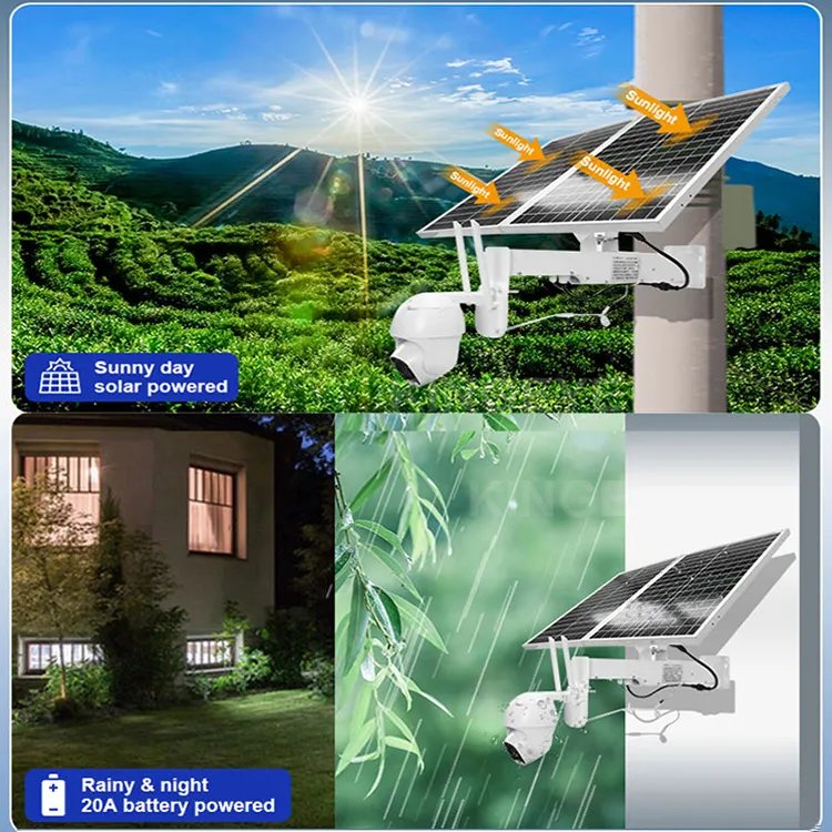 24 Hours Loop Recording Solar Powered Surveillance System 4G Surveillance Gun Dome Camera Solar Wireless Camera Wifi