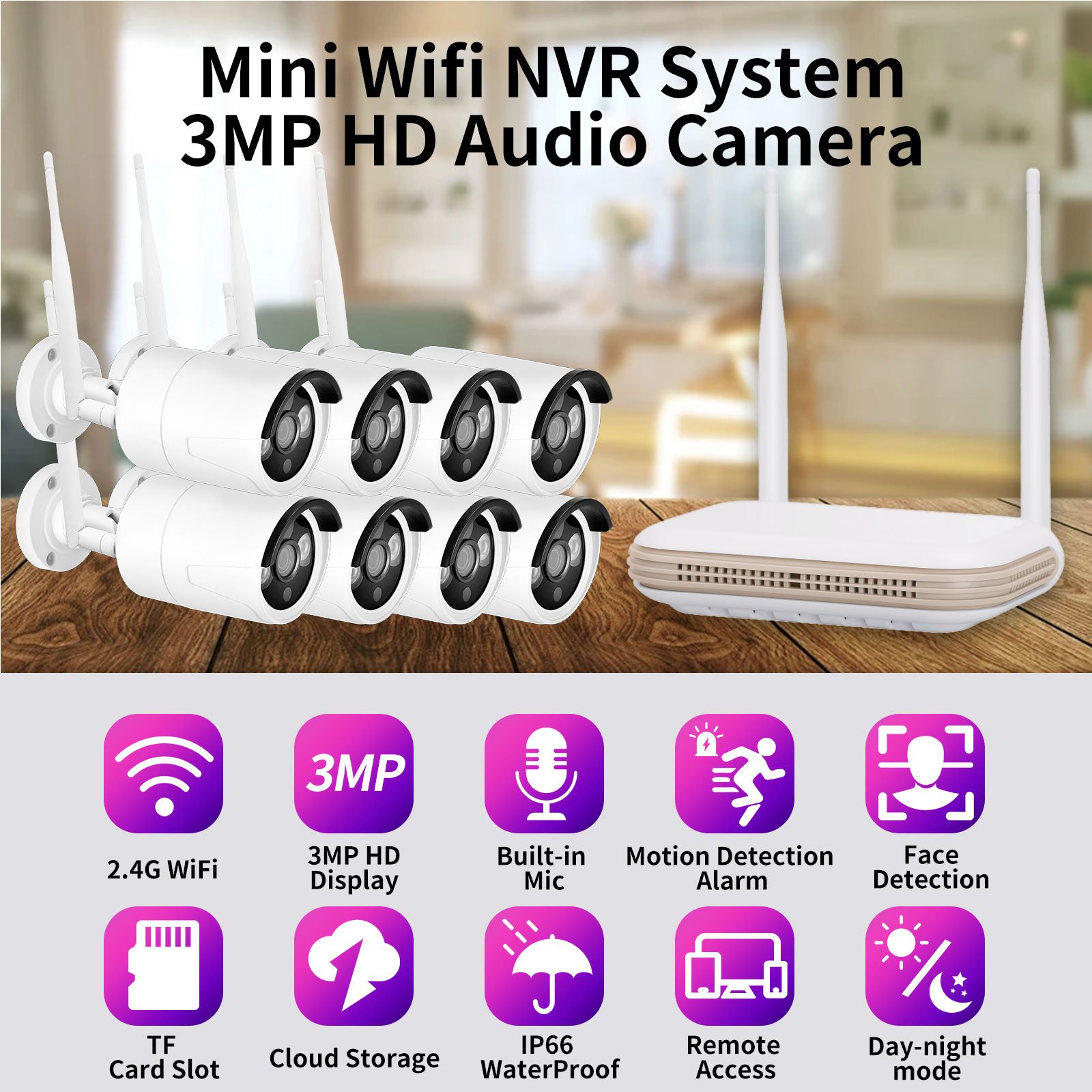 Icsee VMS Surveillance Wireless CCTV System 4ch 8ch Cctv Wifi Camera Dvr Kit Hd 3MP 5MP CCTV Wireless Security Camera System