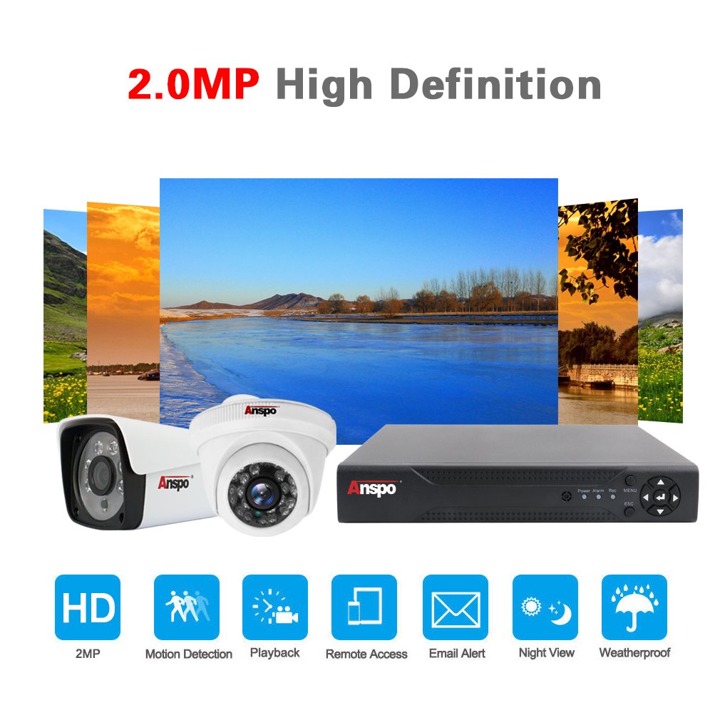 AHD CCTV Camera System 4 Channels 1080P With 2MP DVR Coaxial Cables Complete Set Outdoor Indoor Waterproof P2P Plug and Play