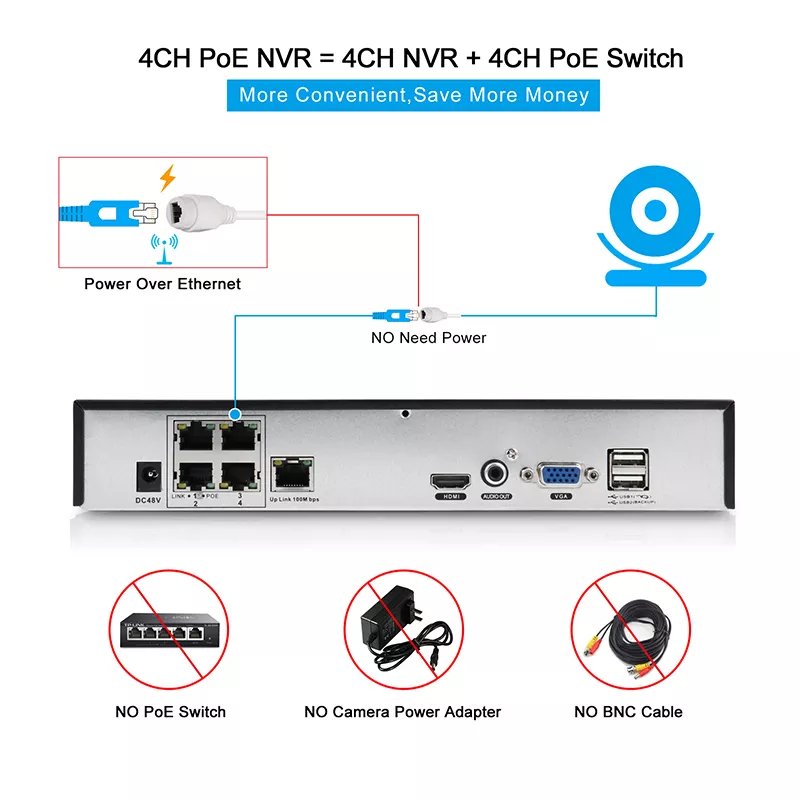 Anspo Full color IR poe system IP bullet cctv 4 channel 4mp security surveillance nvr poe kits camera