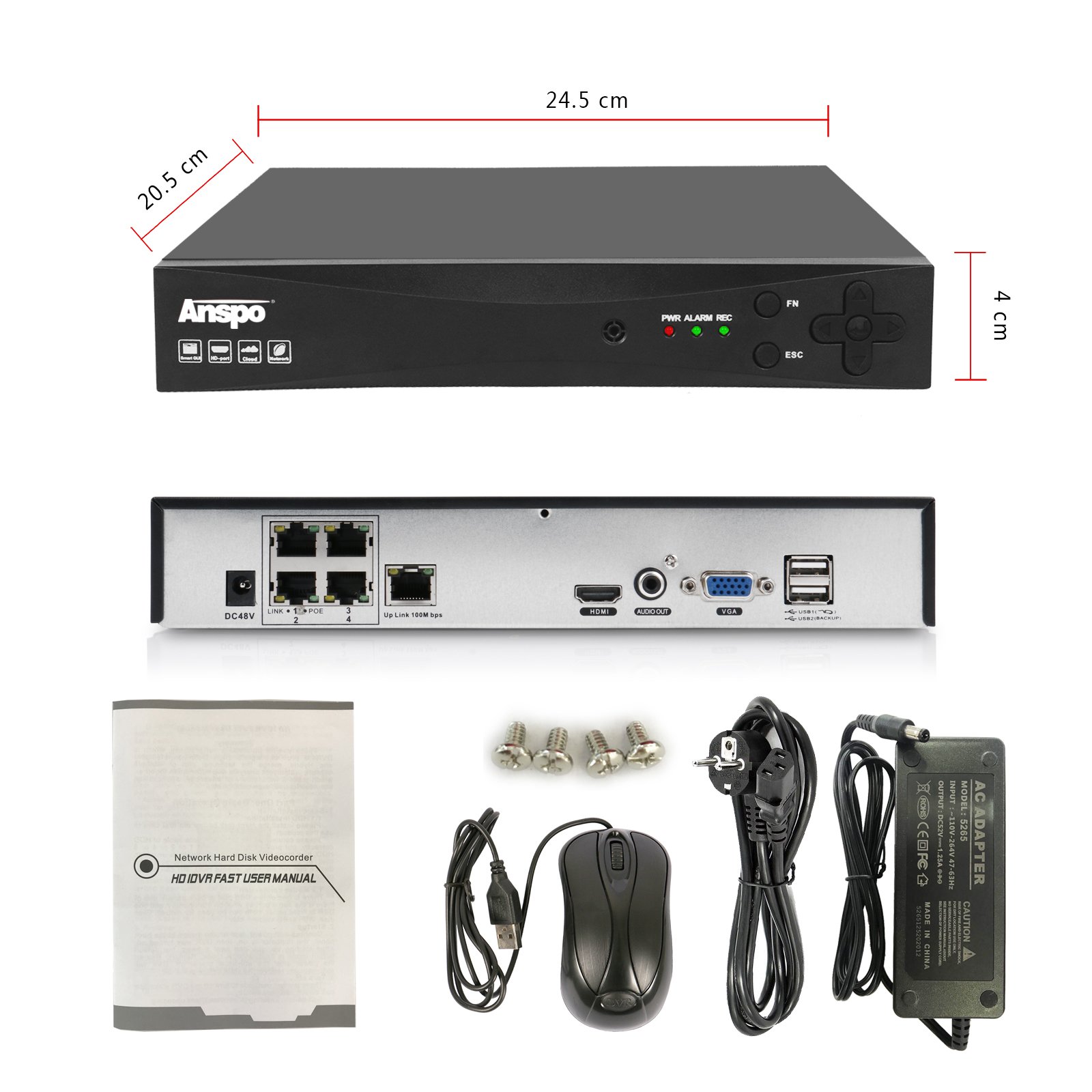 Anspo Full color IR poe system IP bullet cctv 4 channel 4mp security surveillance nvr poe kits camera