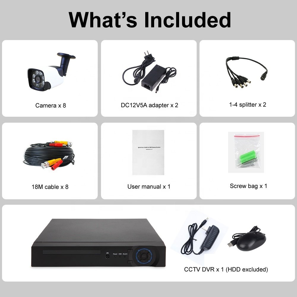 IP66 Waterproof Infrared CCTV Camera DVR Kits 8 channel AHD 1080P 2MP Outdoor Home Security Surveillance System Package