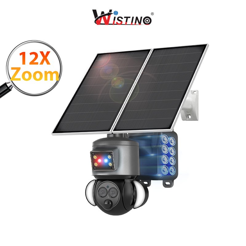 Wistino 12X Zoom solar powered camera security outdoor 4g wireless motion detection color night vision ubox 4g solar camera