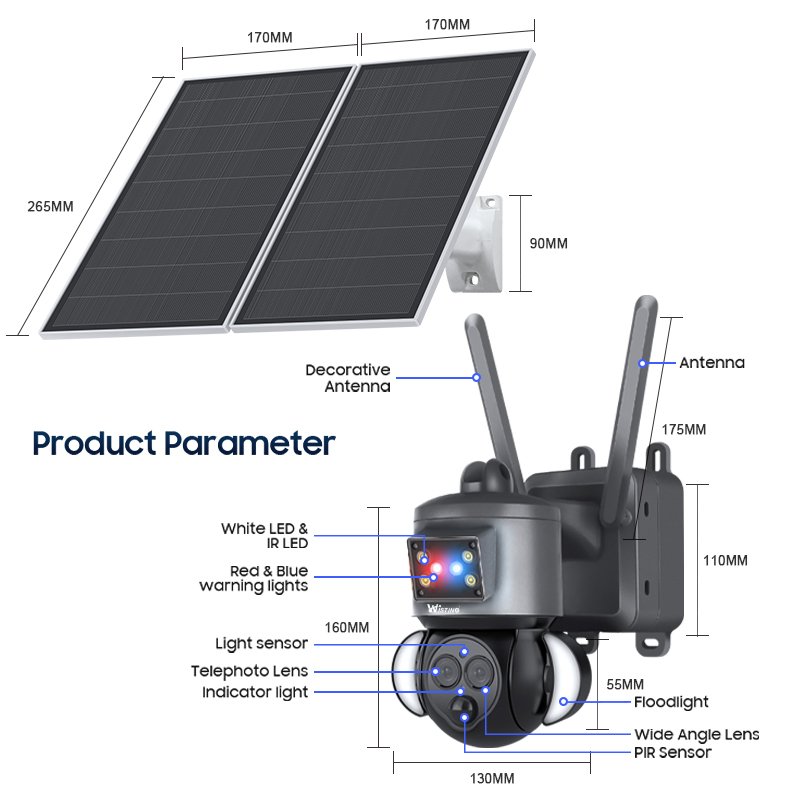 Wistino 12X Zoom solar powered camera security outdoor 4g wireless motion detection color night vision ubox 4g solar camera