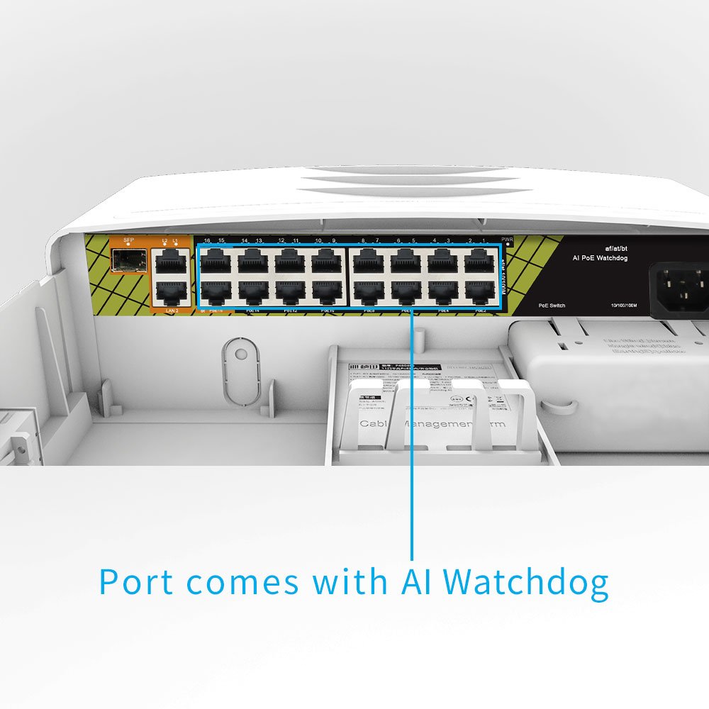 Commutateur réseau étanche GENATA pour system de surveillance NVR et commutateur poe avec chien de garde