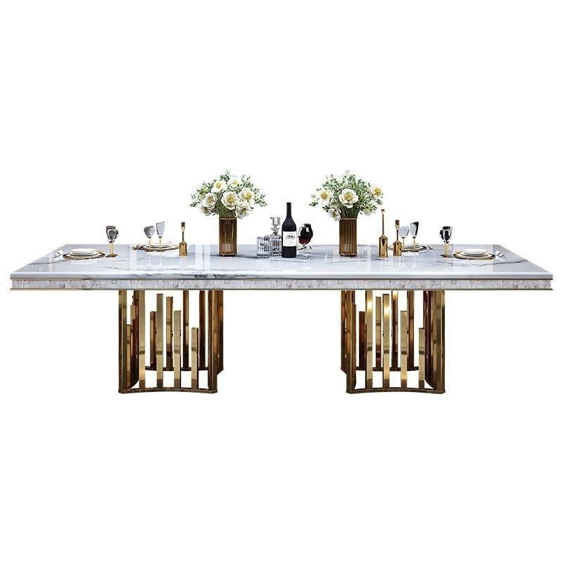 Luxury Stainless Steel Dining Room Table Marble Top Restaurant Table Rectangular Dining Table For Home Hotel Furniture