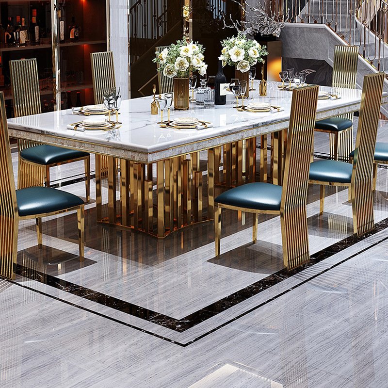 Luxury Stainless Steel Dining Room Table Marble Top Restaurant Table Rectangular Dining Table For Home Hotel Furniture
