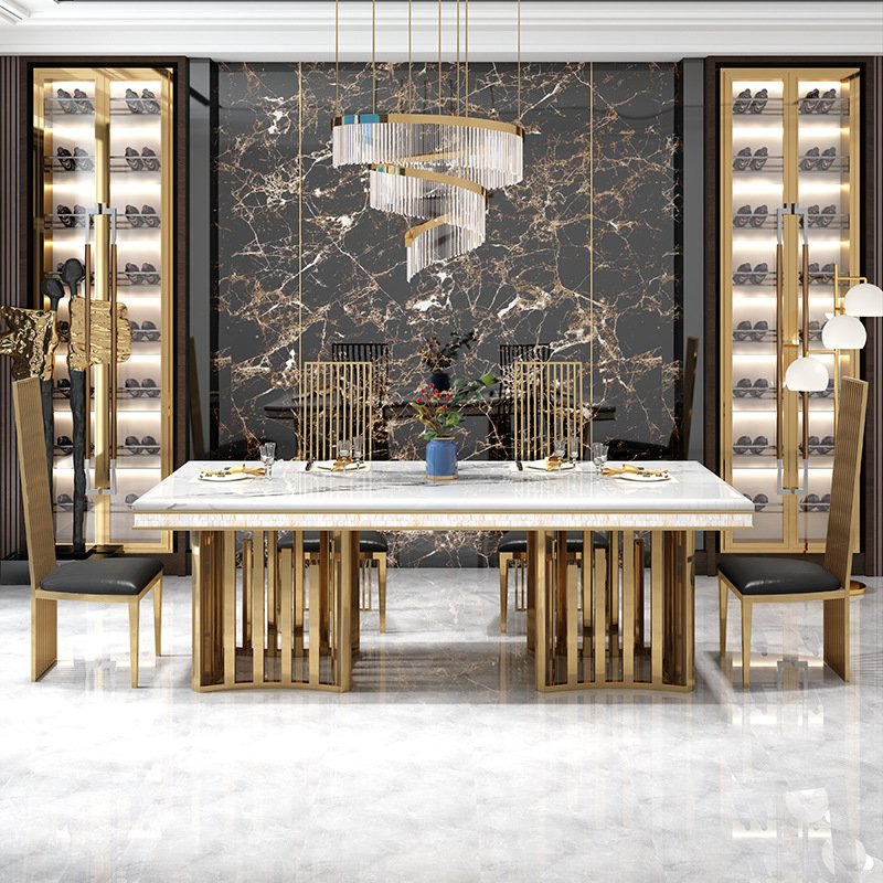 Luxury Stainless Steel Dining Room Table Marble Top Restaurant Table Rectangular Dining Table For Home Hotel Furniture