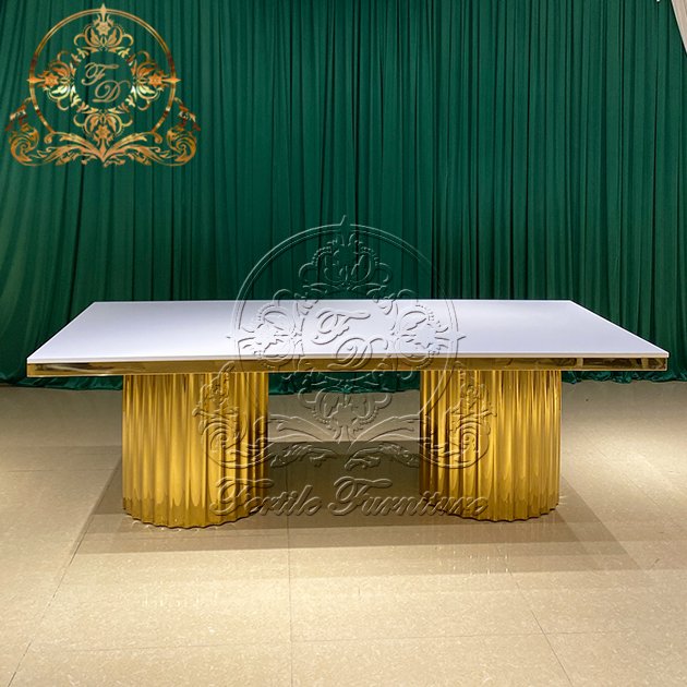 Gold Stainless Steel Leg White Mdf Top Modern Custom Dining Wedding Event Banquet Ceremony Tables Restaurants