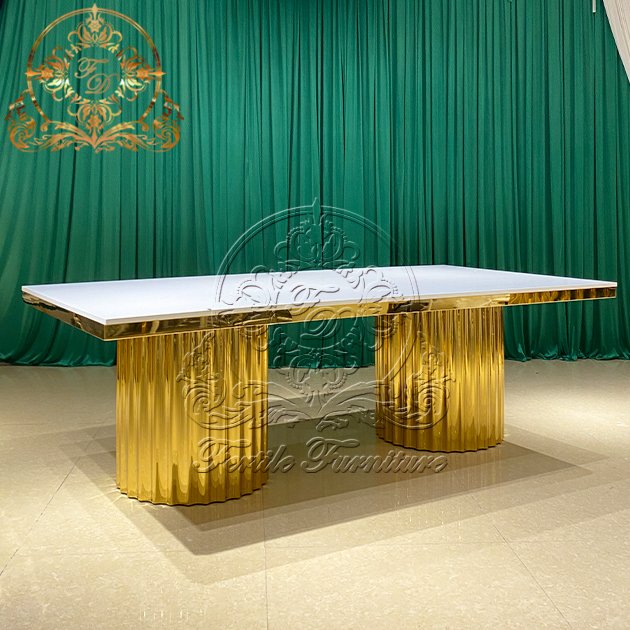 Gold Stainless Steel Leg White Mdf Top Modern Custom Dining Wedding Event Banquet Ceremony Tables Restaurants