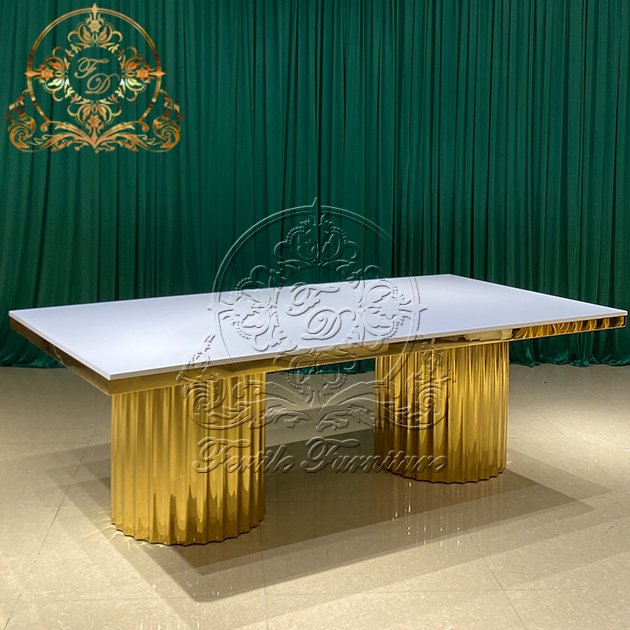 Gold Stainless Steel Leg White Mdf Top Modern Custom Dining Wedding Event Banquet Ceremony Tables Restaurants
