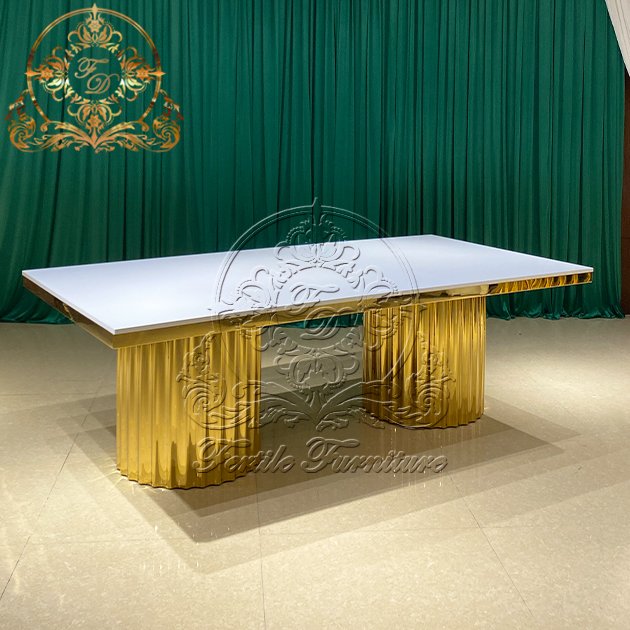 Gold Stainless Steel Leg White Mdf Top Modern Custom Dining Wedding Event Banquet Ceremony Tables Restaurants