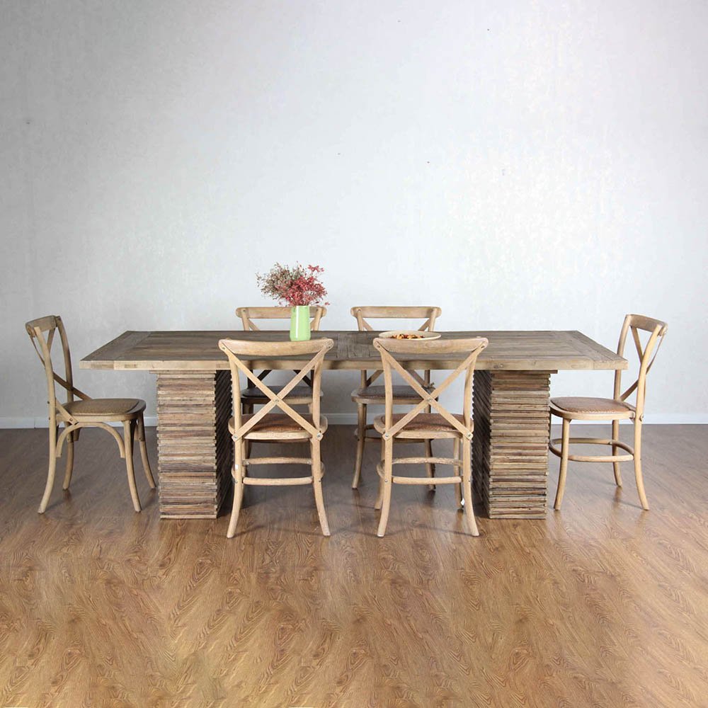MRS WOODS American Antique Classic Style Reclaimed Elm Wood Hotel Dining Table Foldable Table For Events