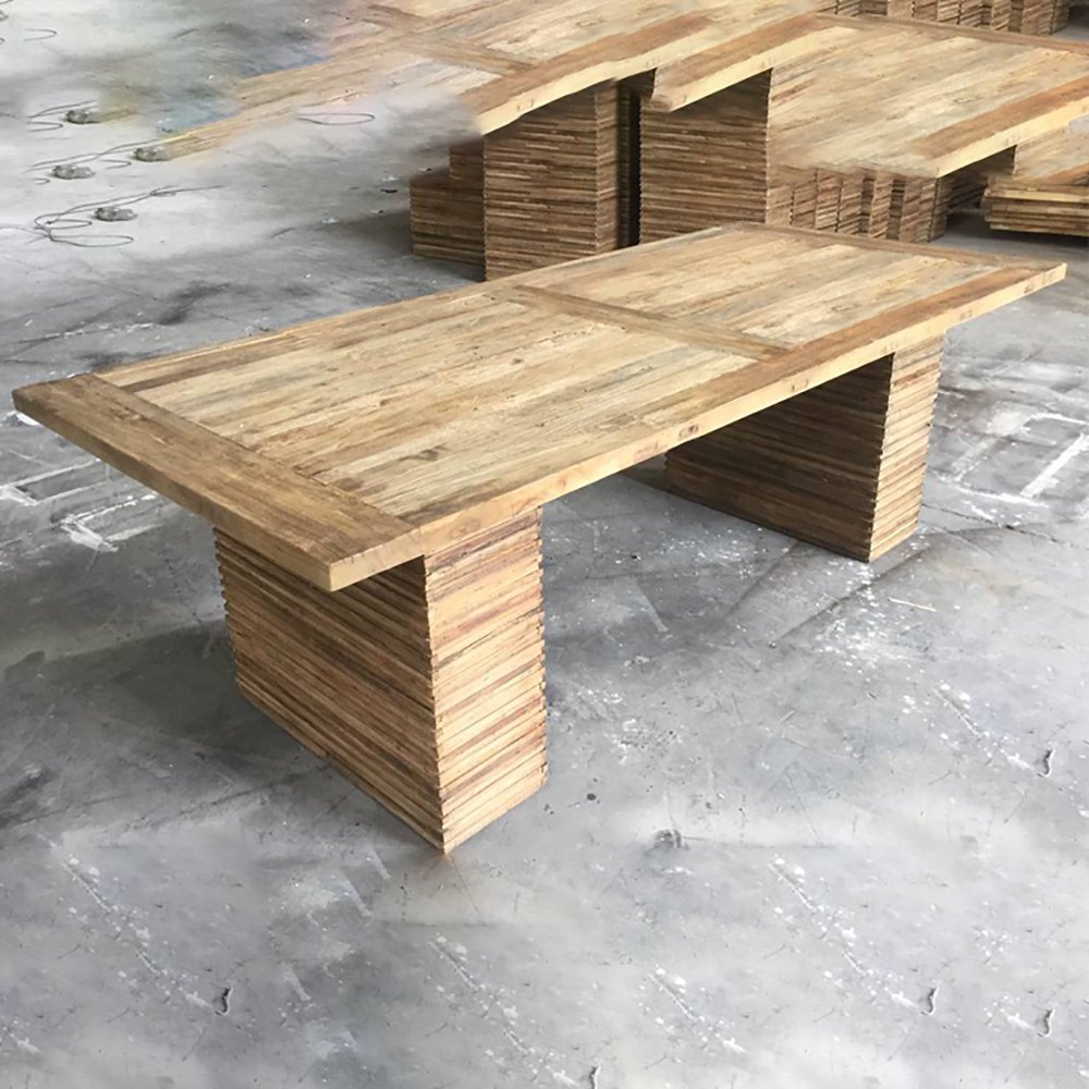 MRS WOODS American Antique Classic Style Reclaimed Elm Wood Hotel Dining Table Foldable Table For Events