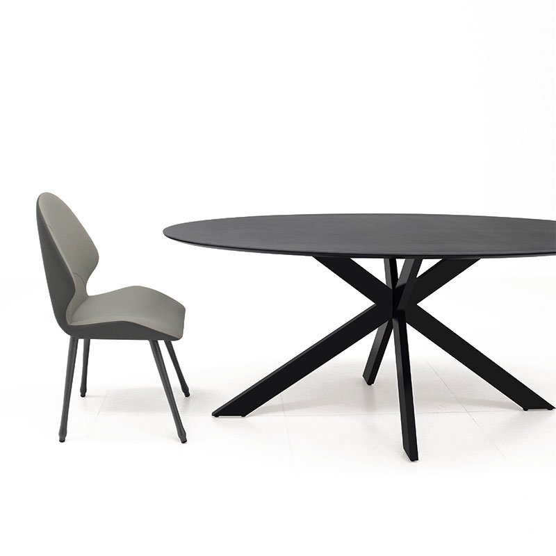 Kave Black oval fenix black Argo round dinning table with black glass and black steel legs