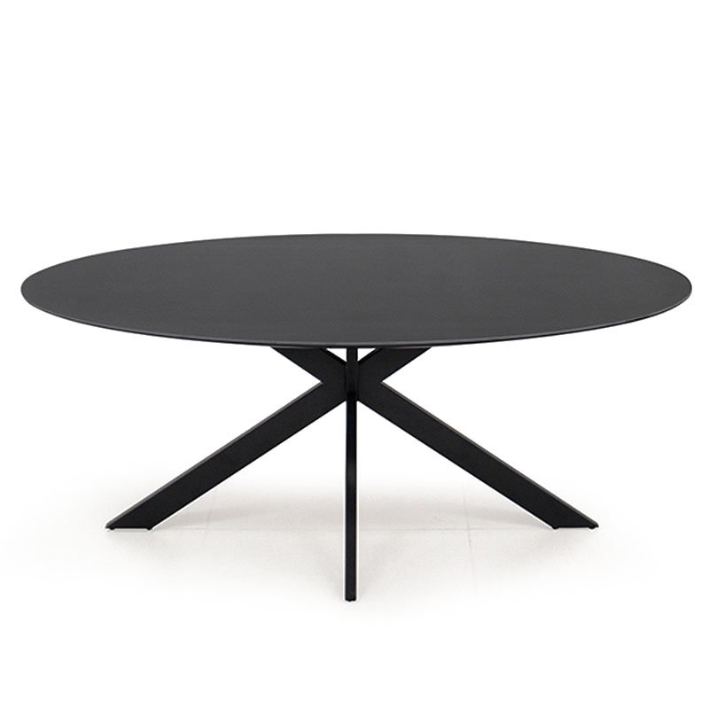 Kave Black oval fenix black Argo round dinning table with black glass and black steel legs