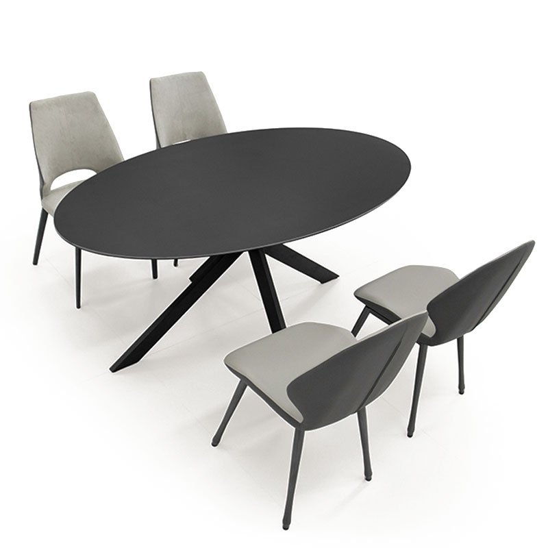 Kave Black oval fenix black Argo round dinning table with black glass and black steel legs