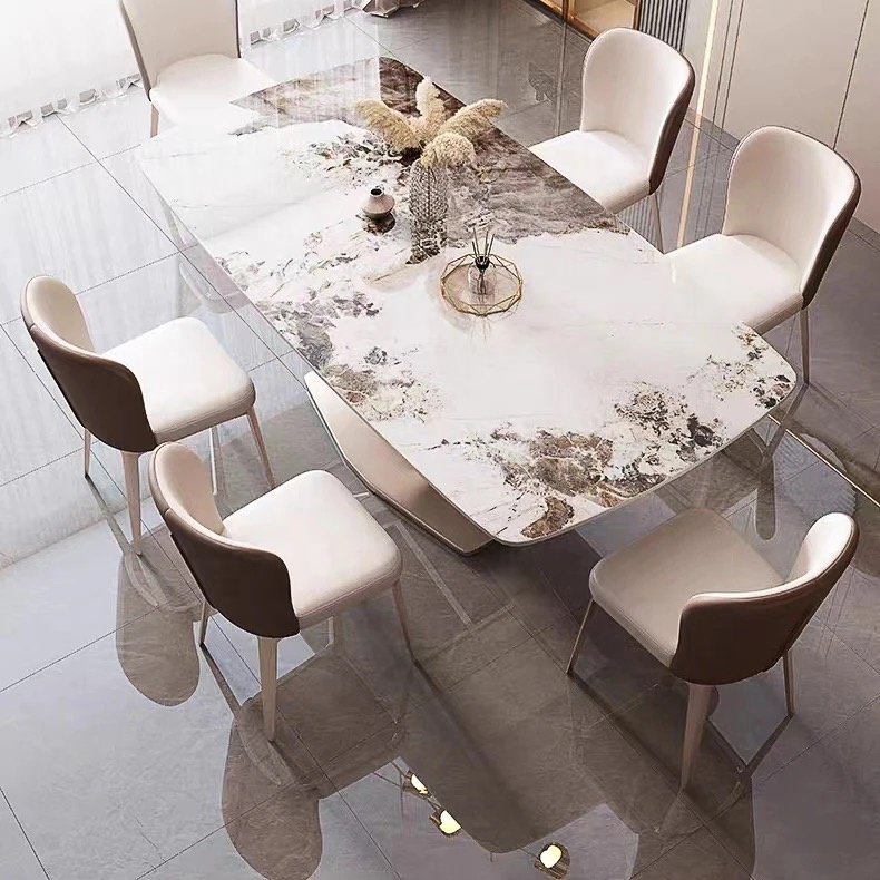 SM Home Furniture Customize Dining Table Modern Golden Wooden Dining Table Set Stainless Steel Metal Dining Room Table Kitchen