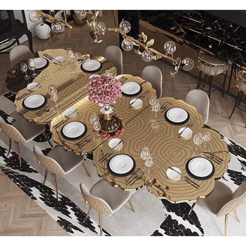 Newly designed Personalized brass gold dining table restaurant table gold stainless steel dining table