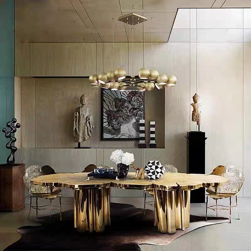 Newly designed Personalized brass gold dining table restaurant table gold stainless steel dining table