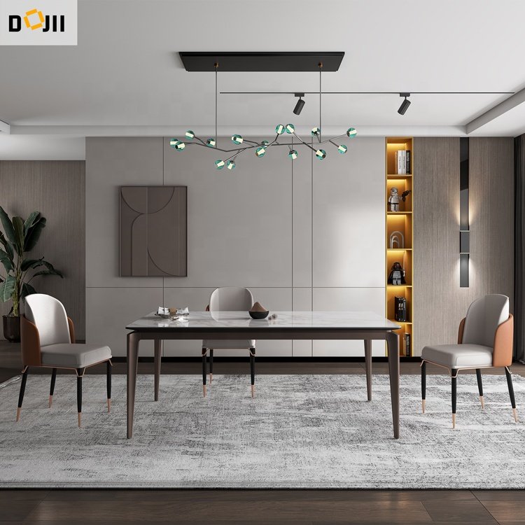 Modern Simple Wood MDF Bottom Plate Dining Table or Kitchen & Living Room Small Rectangular Glossy Sintered Stone Dining Table