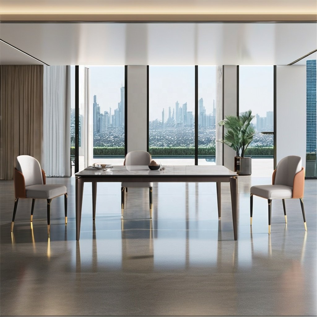 Modern Simple Wood MDF Bottom Plate Dining Table or Kitchen & Living Room Small Rectangular Glossy Sintered Stone Dining Table