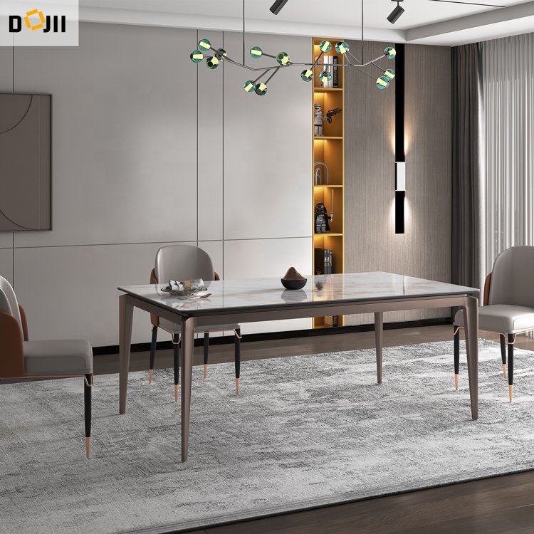 Modern Simple Wood MDF Bottom Plate Dining Table or Kitchen & Living Room Small Rectangular Glossy Sintered Stone Dining Table
