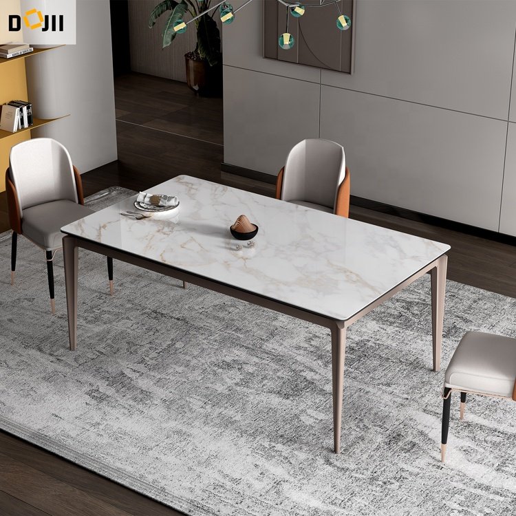 Modern Simple Wood MDF Bottom Plate Dining Table or Kitchen & Living Room Small Rectangular Glossy Sintered Stone Dining Table