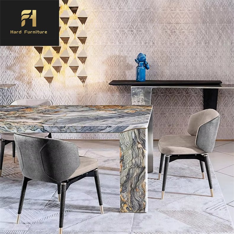 Manufacturer Customization Order Sense Design Dining Room Furniture Light Luxury Marble Dining Table With Curved Veins