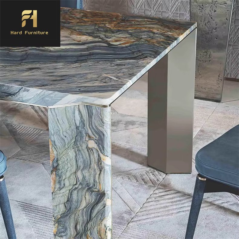 Manufacturer Customization Order Sense Design Dining Room Furniture Light Luxury Marble Dining Table With Curved Veins