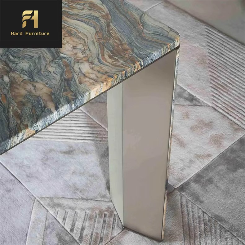 Manufacturer Customization Order Sense Design Dining Room Furniture Light Luxury Marble Dining Table With Curved Veins