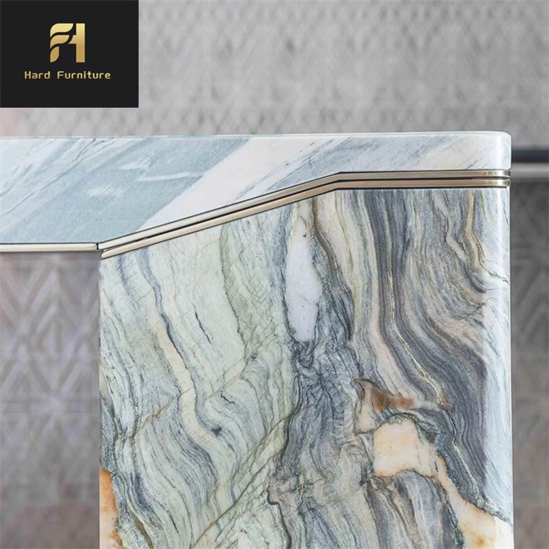 Manufacturer Customization Order Sense Design Dining Room Furniture Light Luxury Marble Dining Table With Curved Veins