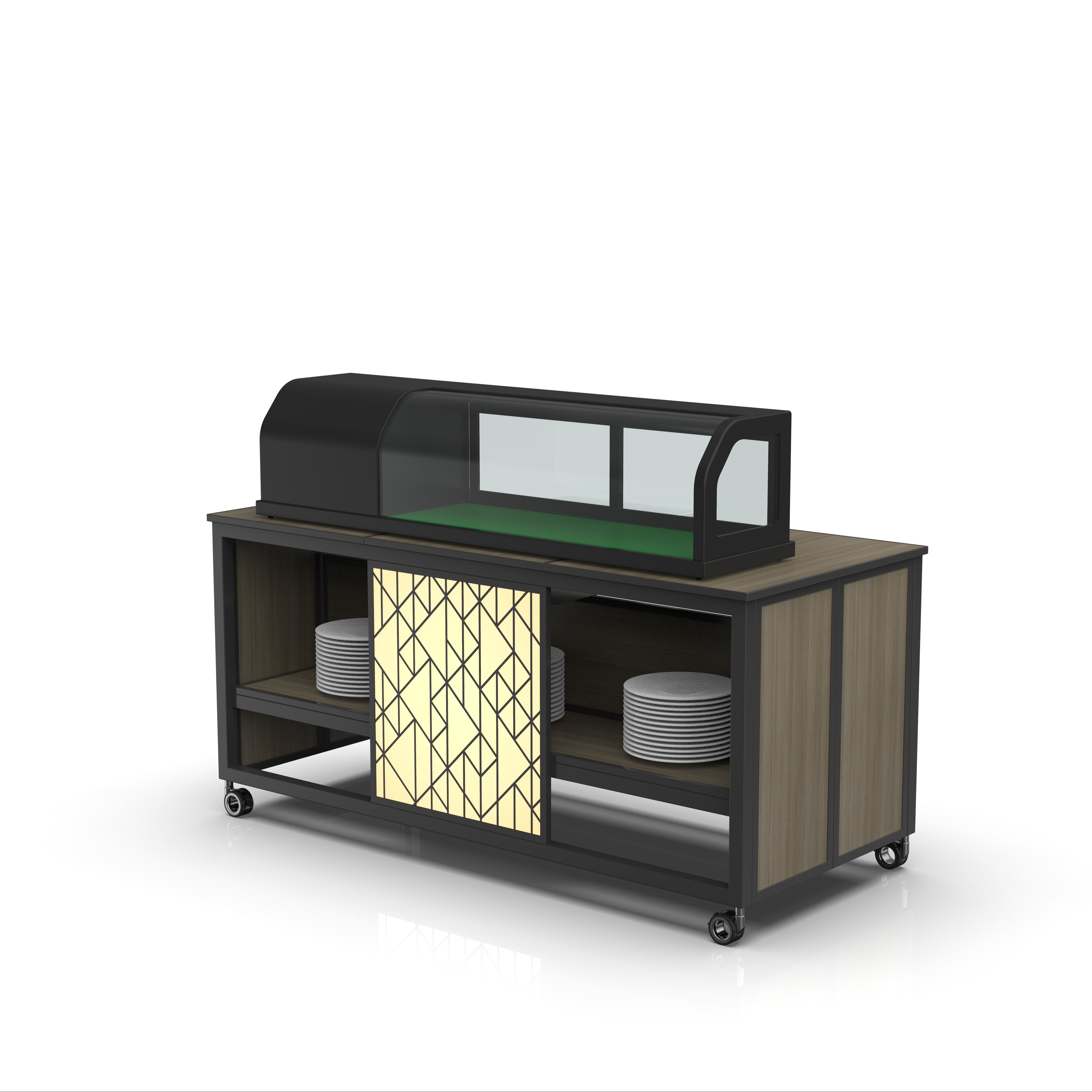 Commercial Catering Equipment Wood Grain Mobile Buffet Station Banquet Table