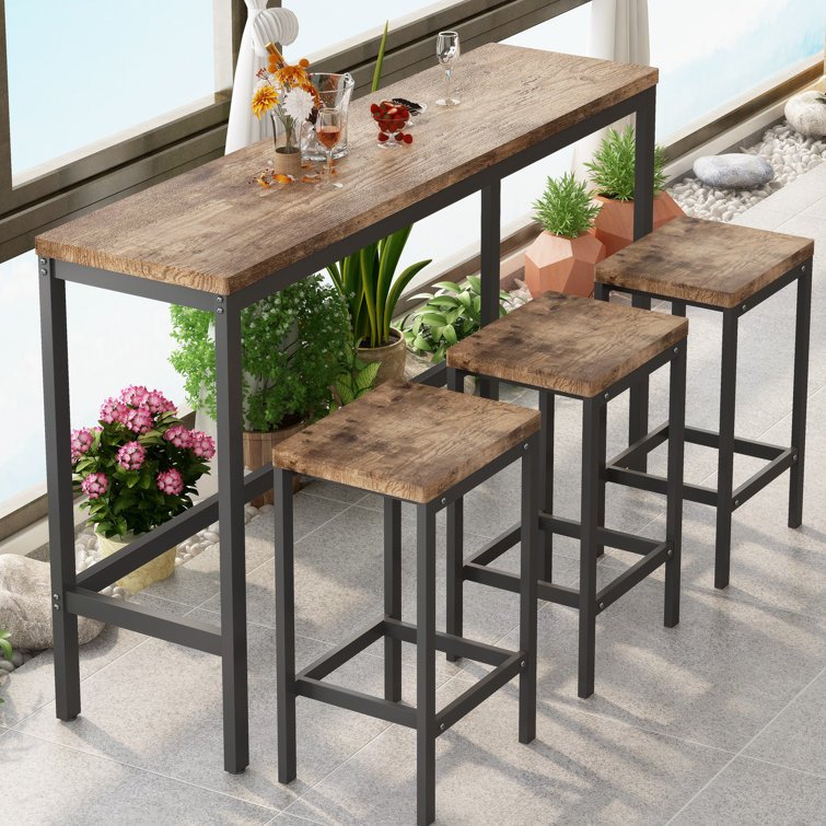 Best Seller New Design Pub Table Set with Stools for Small Space, Metal Bar Dining Table Set for 3, Metal Frame and Wood Top