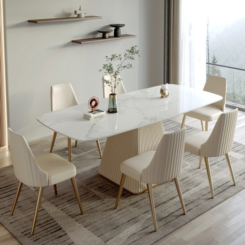 Light Luxury Light Rock Plate Table Rectangular Dining Table Modern Simple Family Small Dining Room Table and Chair Set